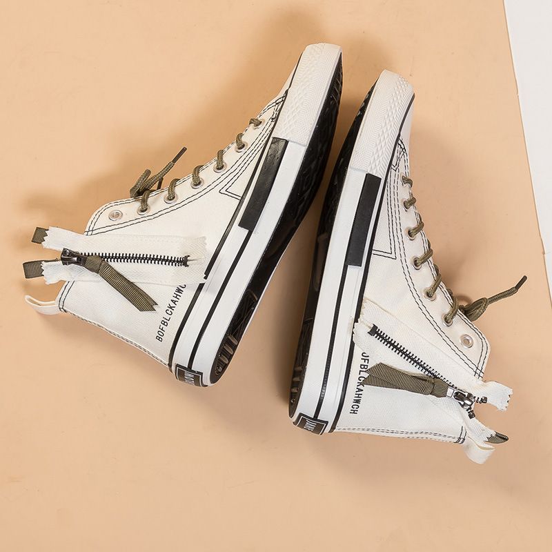 Canvas For Women Spring And Autumn Season New Student Classic Zipper Casual Versatile High Top Canvas White Board_voghion.com