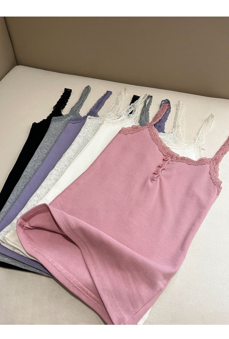 Canotta sexy in pizzo francese in stile europeo, top corto aderente senza maniche da donna_voghion.com
