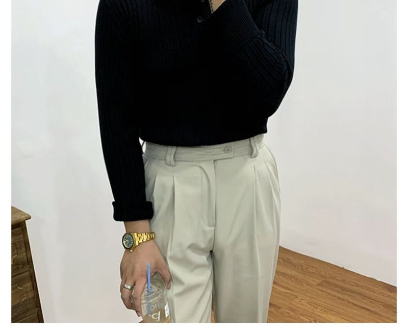 Herrenbekleidung Pullover Langarm Einfarbig Langarm Strickpullover - Einfarbig Revers Pullover Für Lagenlook, Lässiger & Leichter Business-Style_voghion.com