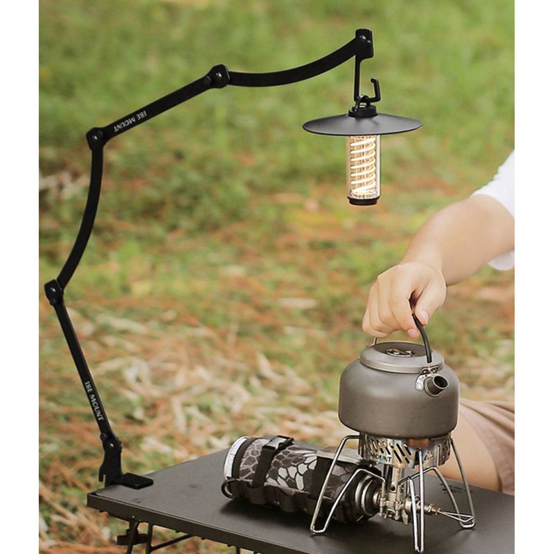 Multifunktionaler, verstellbarer, tragbarer, klappbarer Schreibtischhalter aus Metall mit langem Arm für den Außenbereich, Campinglampenhalter_voghion.com
