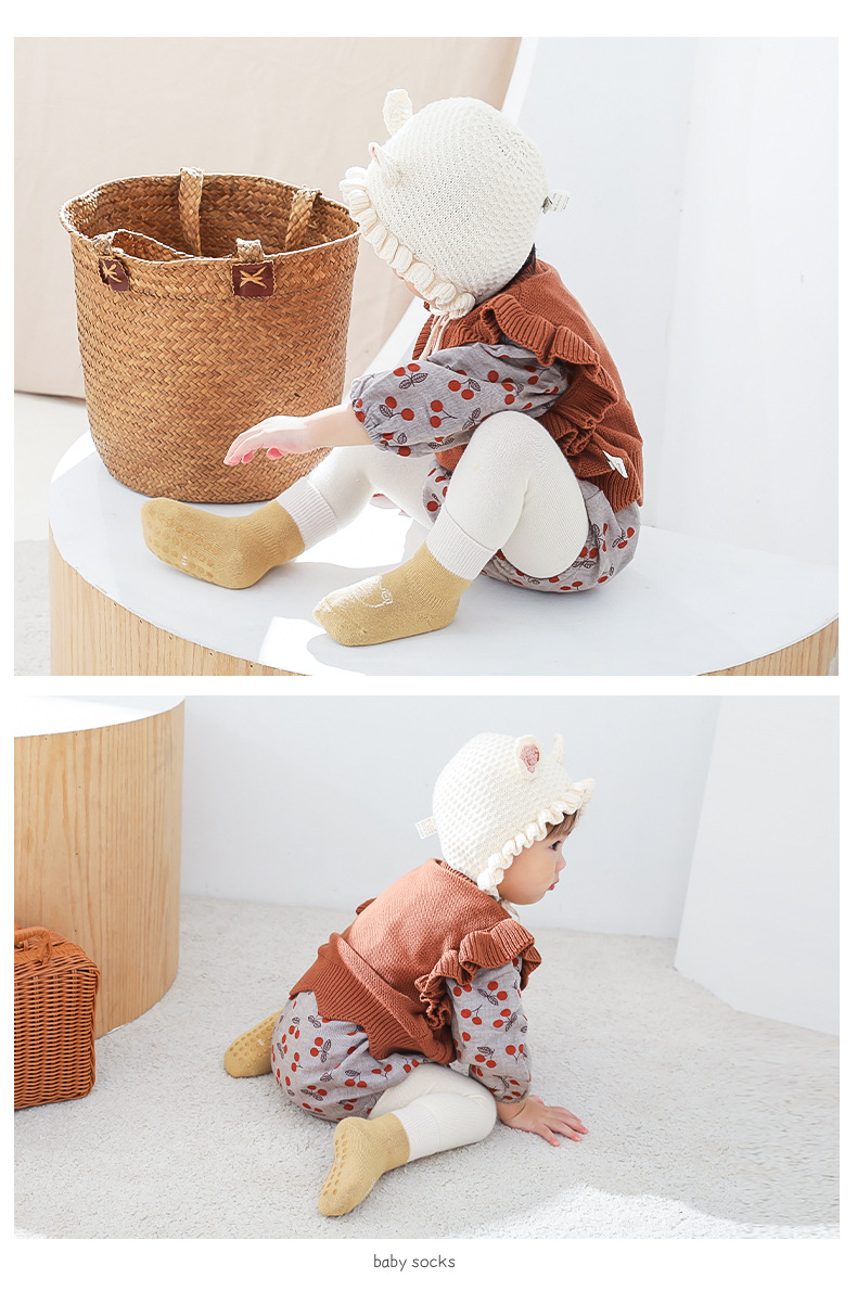 Kids'socks Thickened wool circle spot adhesive non-slip color matching stockings for boys and girls_voghion.com