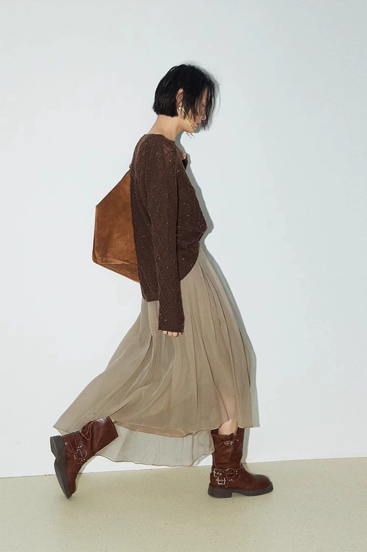 girl New Yarn Wool Knit Sweater For Women, Round Neck Long Sleeve Solid Color Sequin Sweater, Fashionable Versatile Top_voghion.com