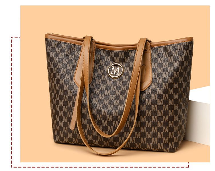 Vintage-Inspired Large Capacity Tote Bag For Women - Stylish PU Shoulder Bag With Print Design, Spacious & Versatile For Daily Use_voghion.com