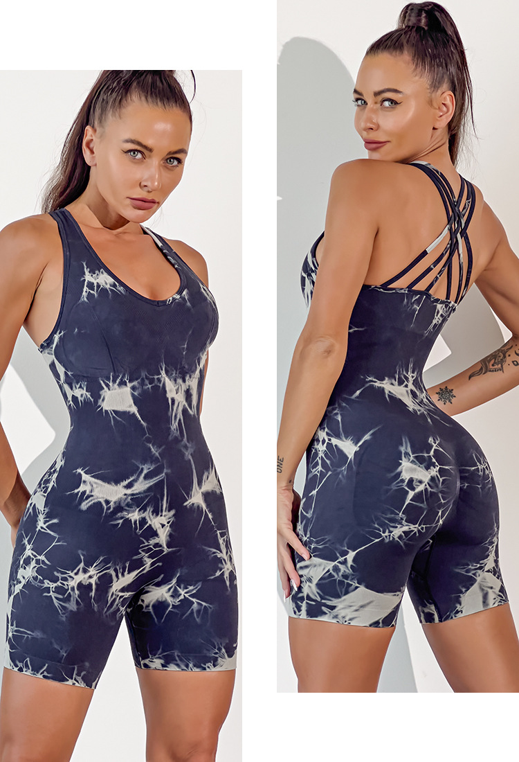 Combinaison de Yoga tout-en-un pour femmes, teinture par nouage, sans manches, élastique, levage des hanches, sport serré, séchage rapide_voghion.com