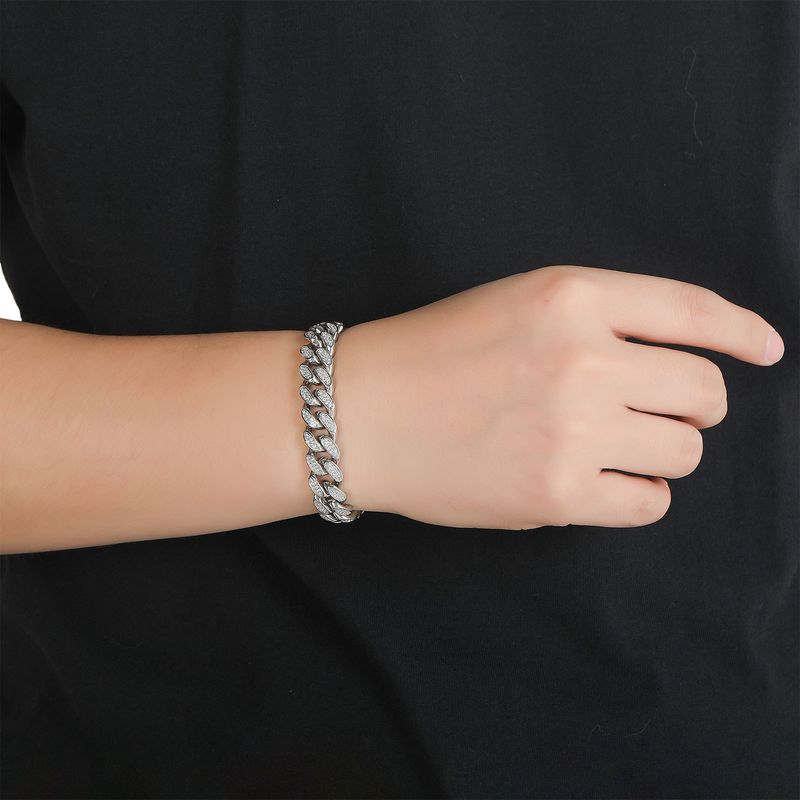 Men’s Jewelry Set Fashion Hip Hop Zircon Necklace 12mm Flip Buckle Double Row Full Diamond Cuban Chain Trendy Personality Men's Hip Hop Necklace_voghion.com