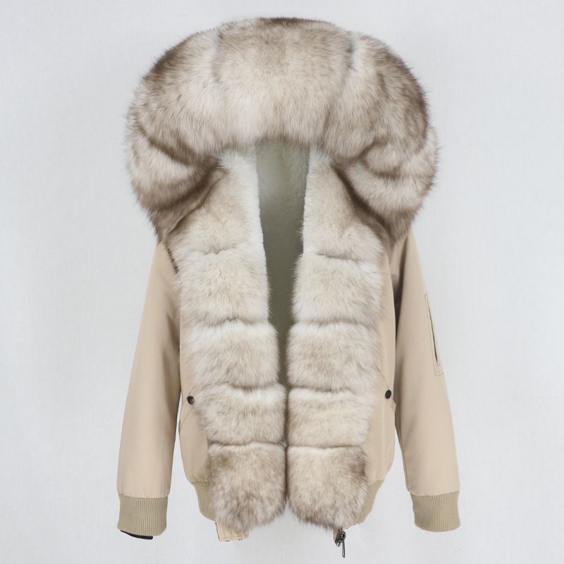 Women's Clothing Thickened Raccoon Fur Liner Removable Real Fox Fur Large Fur Collar Jacket Fur Cotton_voghion.com