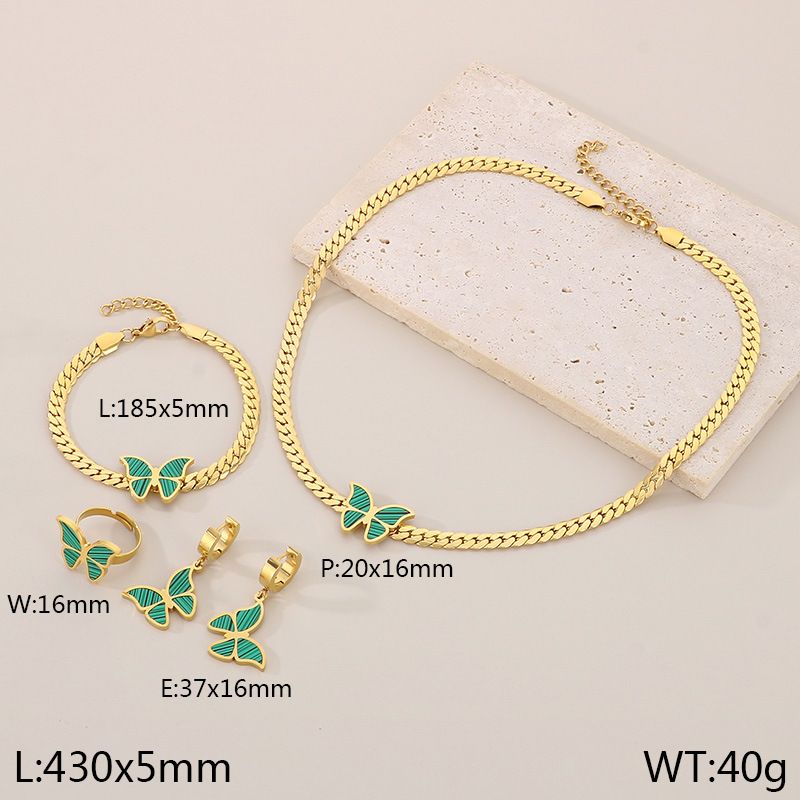 Ensemble de quatre boucles d'oreilles et collier en acier titane doré avec chaîne cubaine en acrylique et papillon, style INS, Dongguan_voghion.com
