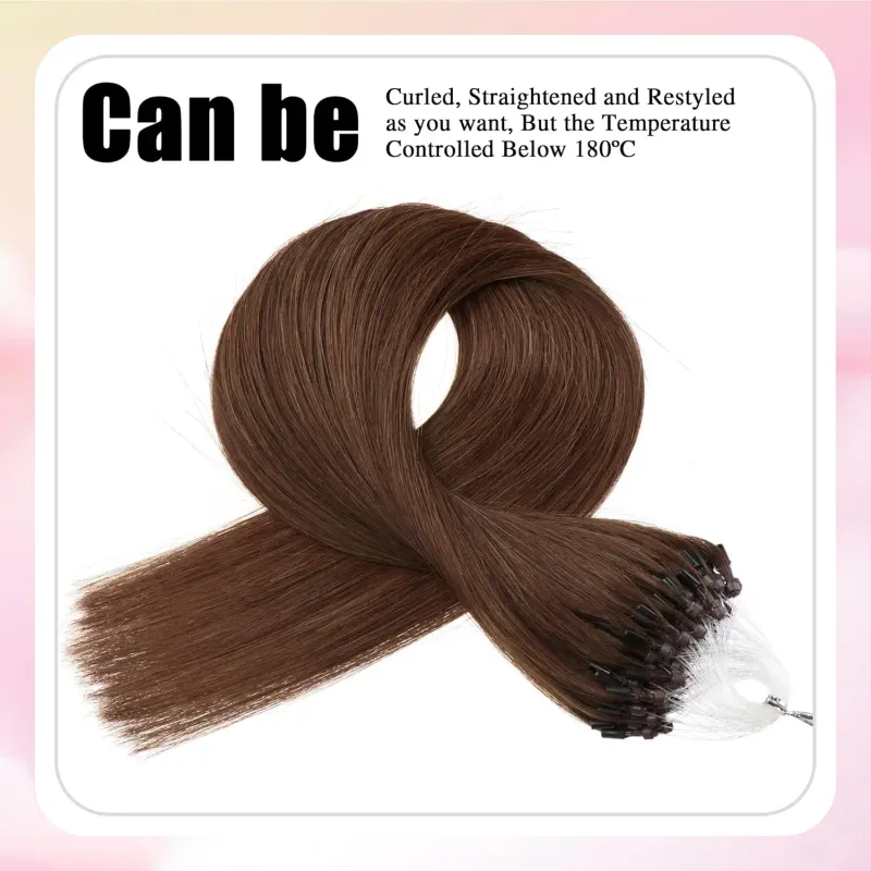 Mittelbraune, glatte Micro-Loop-Haarverlängerung mit Stockspitze, weich und seidig, 50 g, 40,6–66 cm, für Frauen, Farbe 4 2_voghion.com