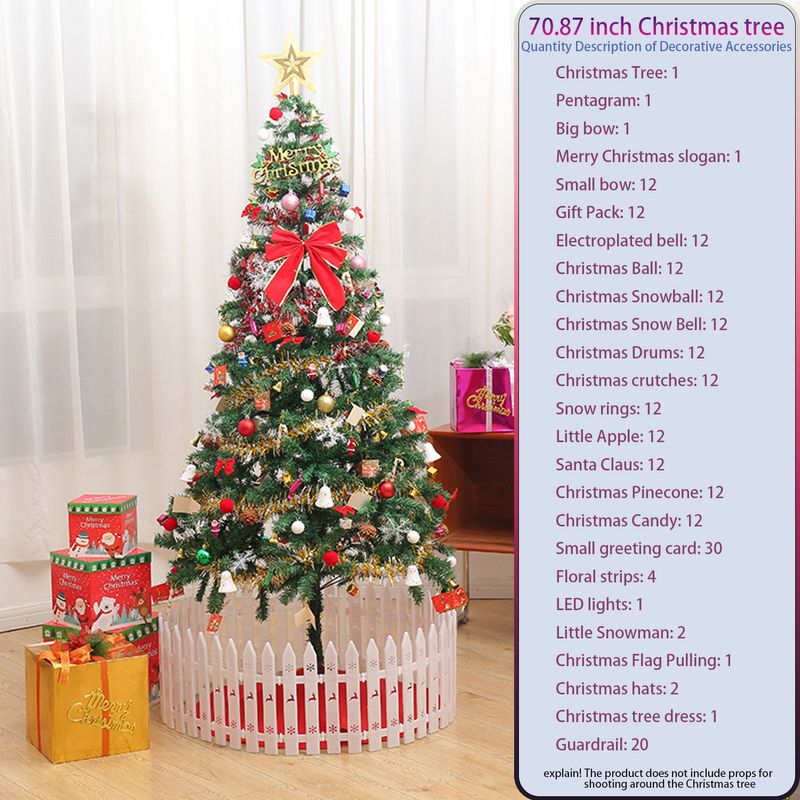 6ft Artificial Christmas Tree with LED Energy-Saving Lights, Includes 195 Pcs Pendant, Tree Skirt and Guardrails_voghion.com