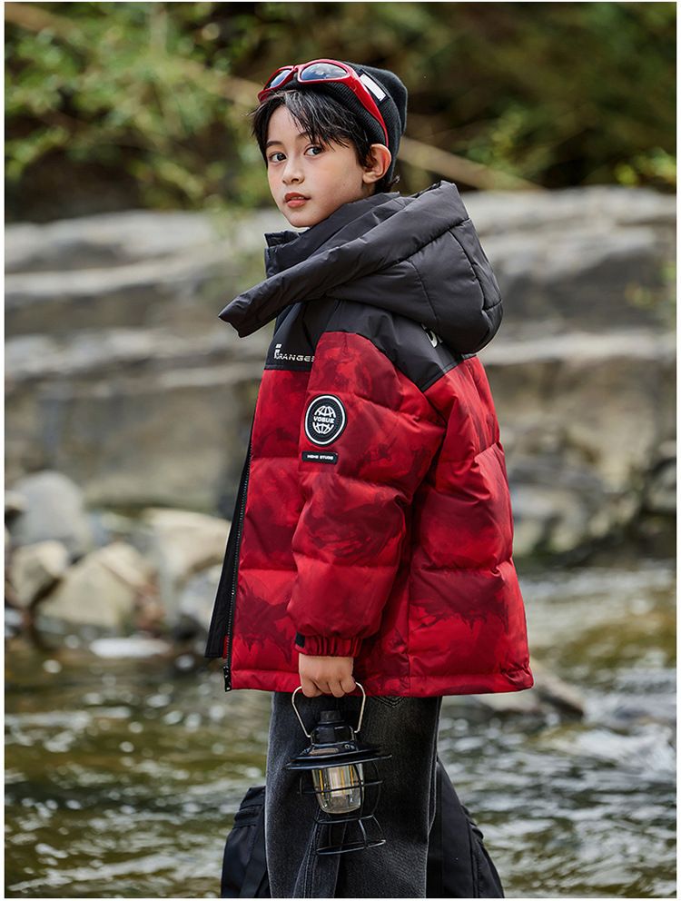 Boys' Camo Puffer Jacket – Thickened Polyester-Filled Winter Coat With High Neck & Zip Closure (120-170cm, B-Class Safety, Machine Washable)_voghion.com