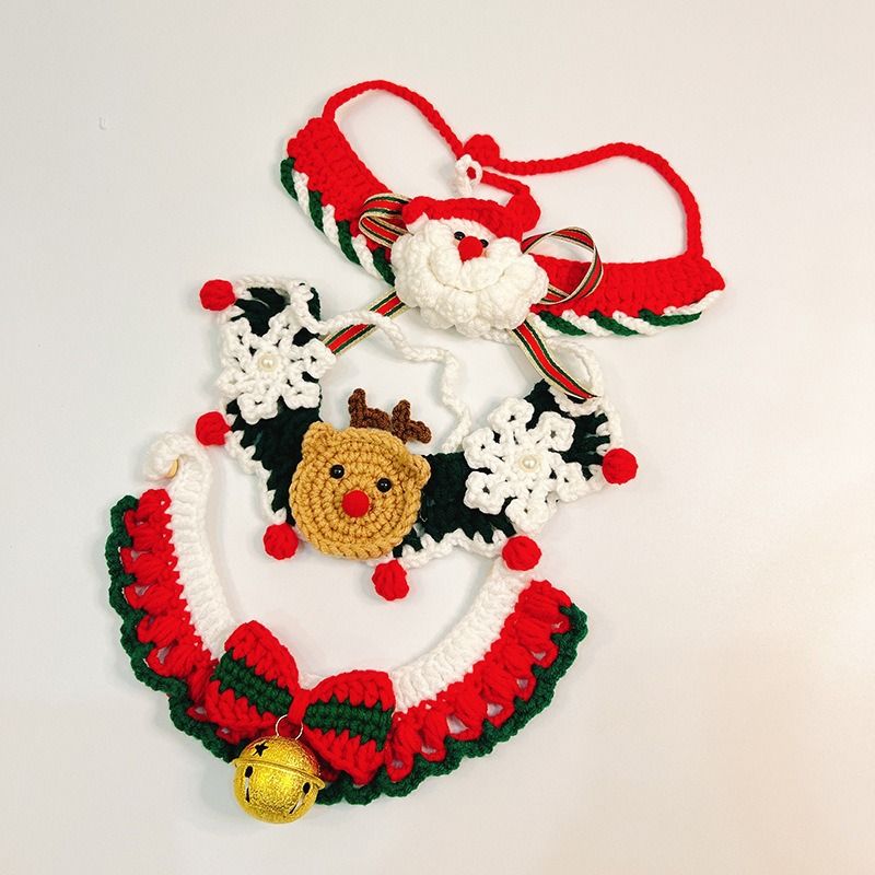 Bavoir de Noël pour chien, écharpe tricotée, élan, vieil homme, bavoir fait à la main pour chat_voghion.com