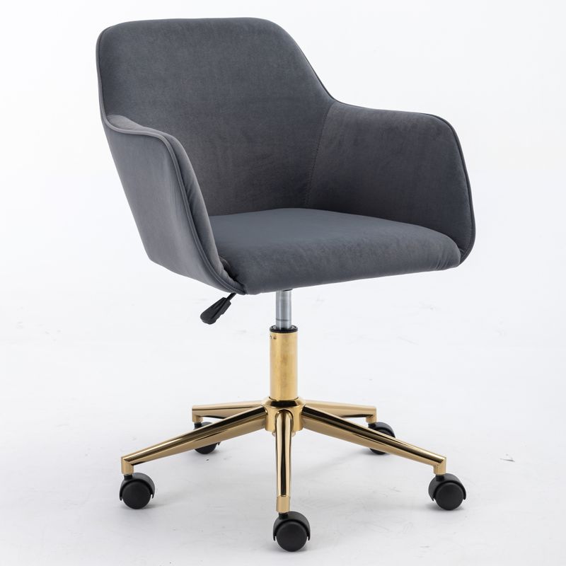 Neuer Höhenverstellbarer Drehstuhl Aus Samtstoff Für Das Büro Im Innenbereich Mit Goldenen Beinen, Grau_voghion.com