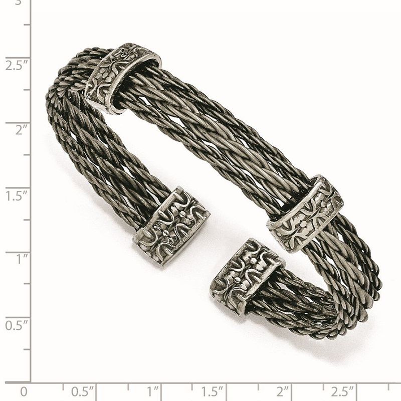 Edward Mirell Titanium Brushed Cablew/ Cast Titanium Accent Cuff Bracelet_voghion.com