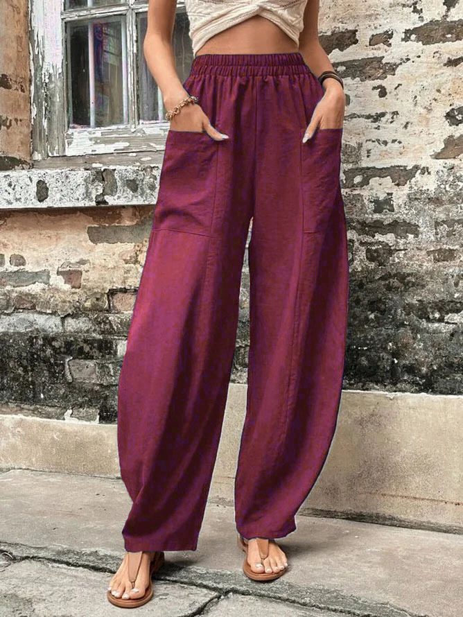 Pantaloni da donna pantaloni tinta unita pantaloni casual da donna pantaloni elastici_voghion.com