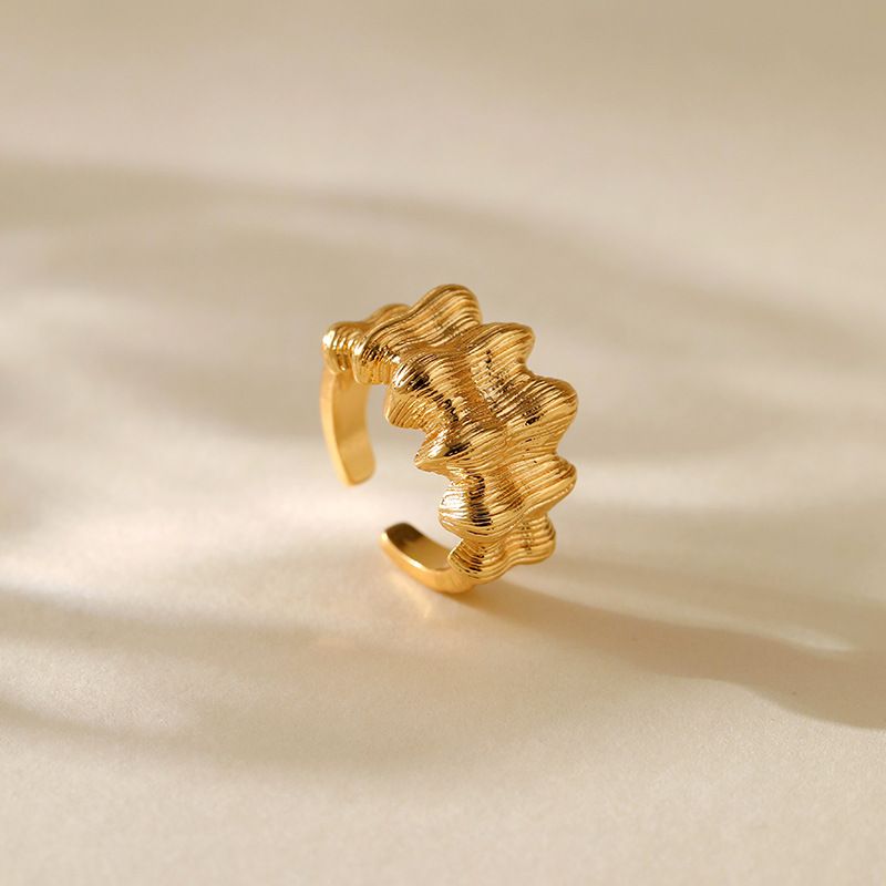 Heavy metal color preserving love ring copper plated with K real gold stacking fashion irregular texture retro ring_voghion.com