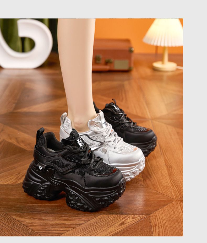 Papa à semelles épaisses pour femmes, nouvel article d'automne 2024, chaussures pour femmes rehaussantes à l'intérieur en strass argenté, polyvalentes_voghion.com