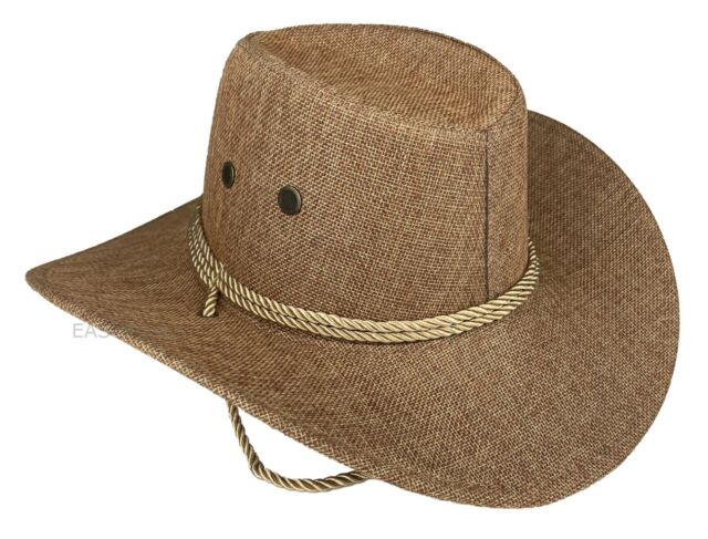 Men's linen mesh summer Cowboy hat bucket hat Fedora wide brim fishing sun_voghion.com