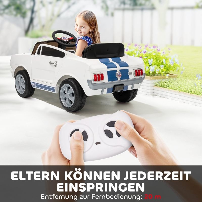 Kinder Elektroauto 12V, Con 2,4 GHz Fernbedienung, 2 Motoren, Hupe, LED, Musik, Weiß_voghion.com