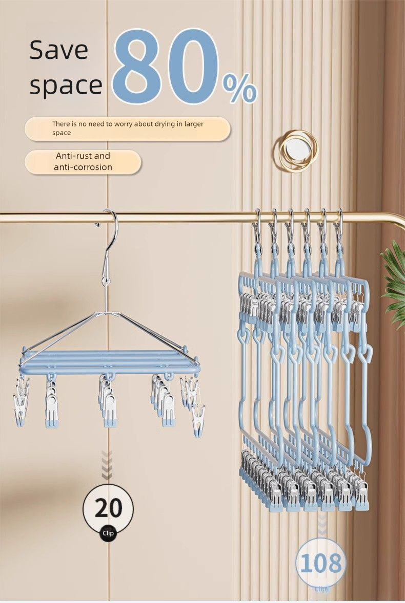 Drying Artifact Multi-Clip Clothes Hanger Home Balcony No Trace Stainless Steel Multi-Functional Underwear Windproof_voghion.com