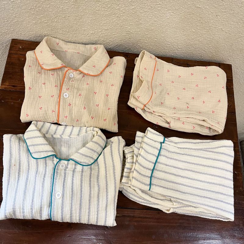 Pijamas para niños, conjunto de manga larga de gasa de algodón para primavera y otoño para niñas y niños, ropa para el hogar_voghion.com