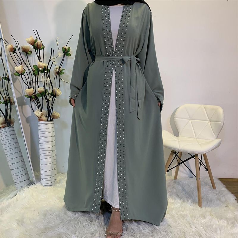 Neueste muslimische Abaya islamische Mode Frauen Perlen Kimono Robe bescheidenes Kleid lange elegante Strickjacken Kleidung vorne offen Abaya_voghion.com