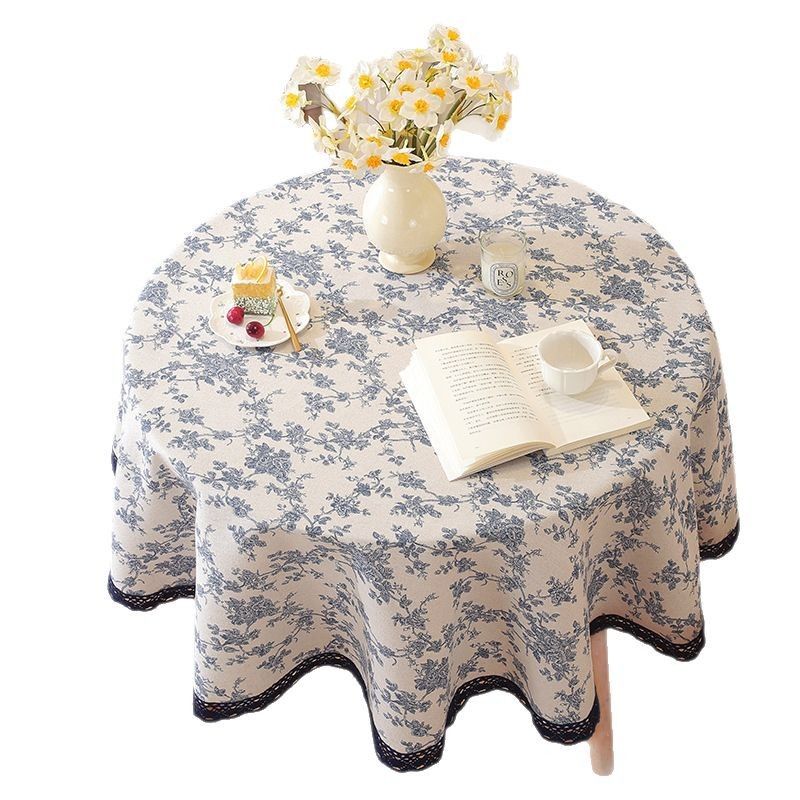 Vendita calda di cotone e lino con stampa di rose blu, tessuto rotondo, piccolo tavolo rotondo INS Wind_voghion.com