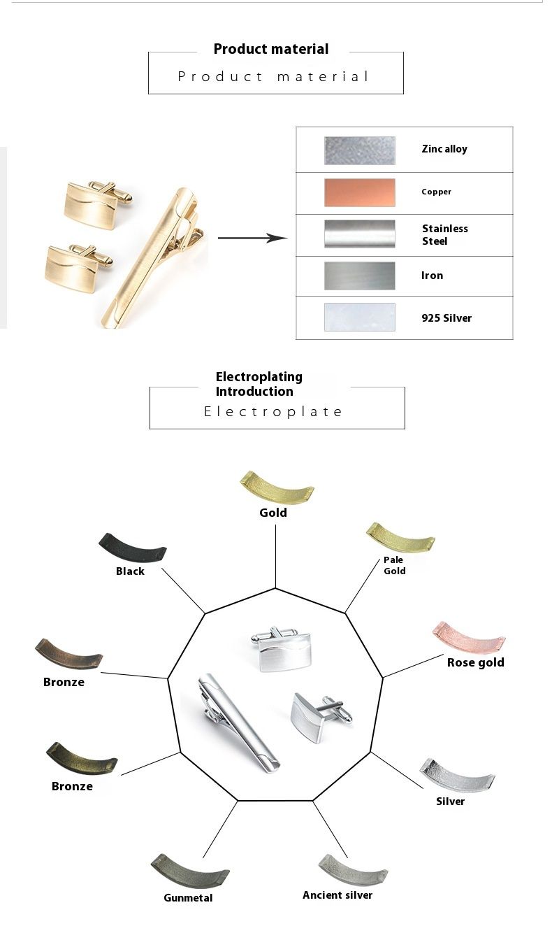 New Electroplated Gold Brushed Metal Cufflinks Set For Business Men's French Tie Clip Cufflinks_voghion.com