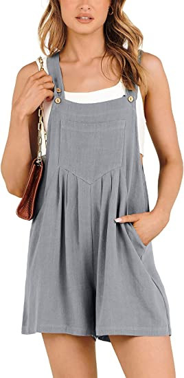 Women's pocket cotton and linen loose casual slim wide-leg jumpsuit shorts for women_voghion.com