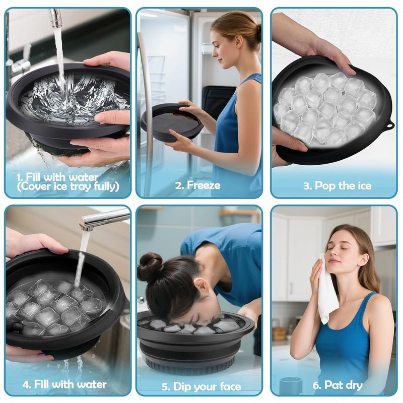 Face Bowl For Ice With Built-In Ice Tray – Collapsible Silicone Facial Ice Bath Bowl For Cold Plunge Therapy, Skin Tightening & Acne Relief_voghion.com