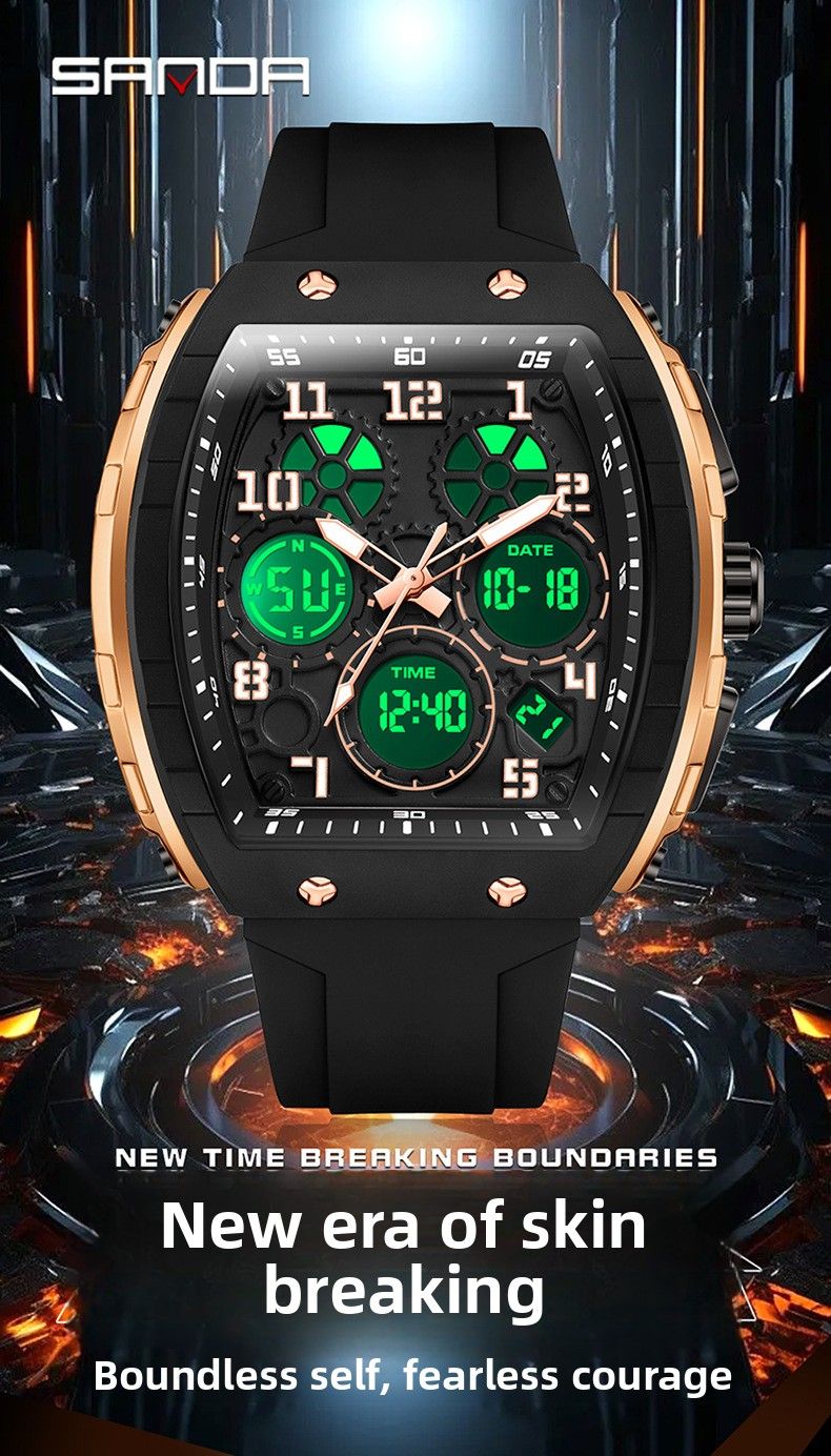 Montre homme Sanda Live électronique numérique multifonction tendance en silicone étanche avec réveil, best-seller_voghion.com