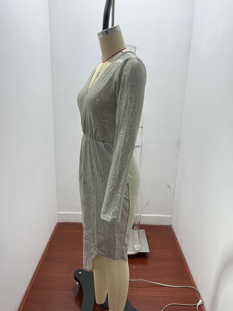 Plus Floral Bordado Manga Longa Decote em V Maxi Outono Zíper de Alta Qualidade Estampado Sólido Resistente a Rugas Sinônimos Outfit_voghion.com