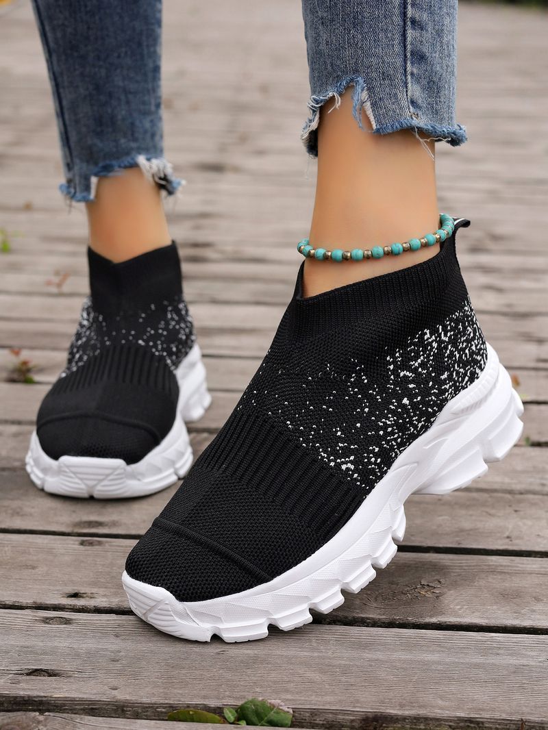 Scarpe singole sportive casual con fondo spesso traspirante Flyknit 2023 di grandi dimensioni per le donne_voghion.com