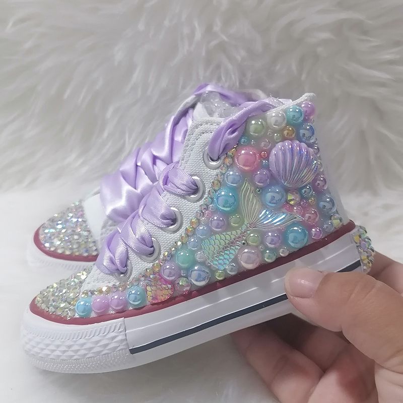 Zapatos de lona hechos a mano con diamantes de imitación Bli para niñas, mujeres, niños y madres, zapatillas de deporte con perlas para fiesta de cumpleaños de niña_voghion.com