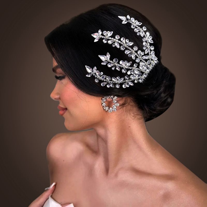 Copricapo da sposa fatto a mano con catena a griffe in strass e inserti dorati, pettine, accessori per capelli._voghion.com