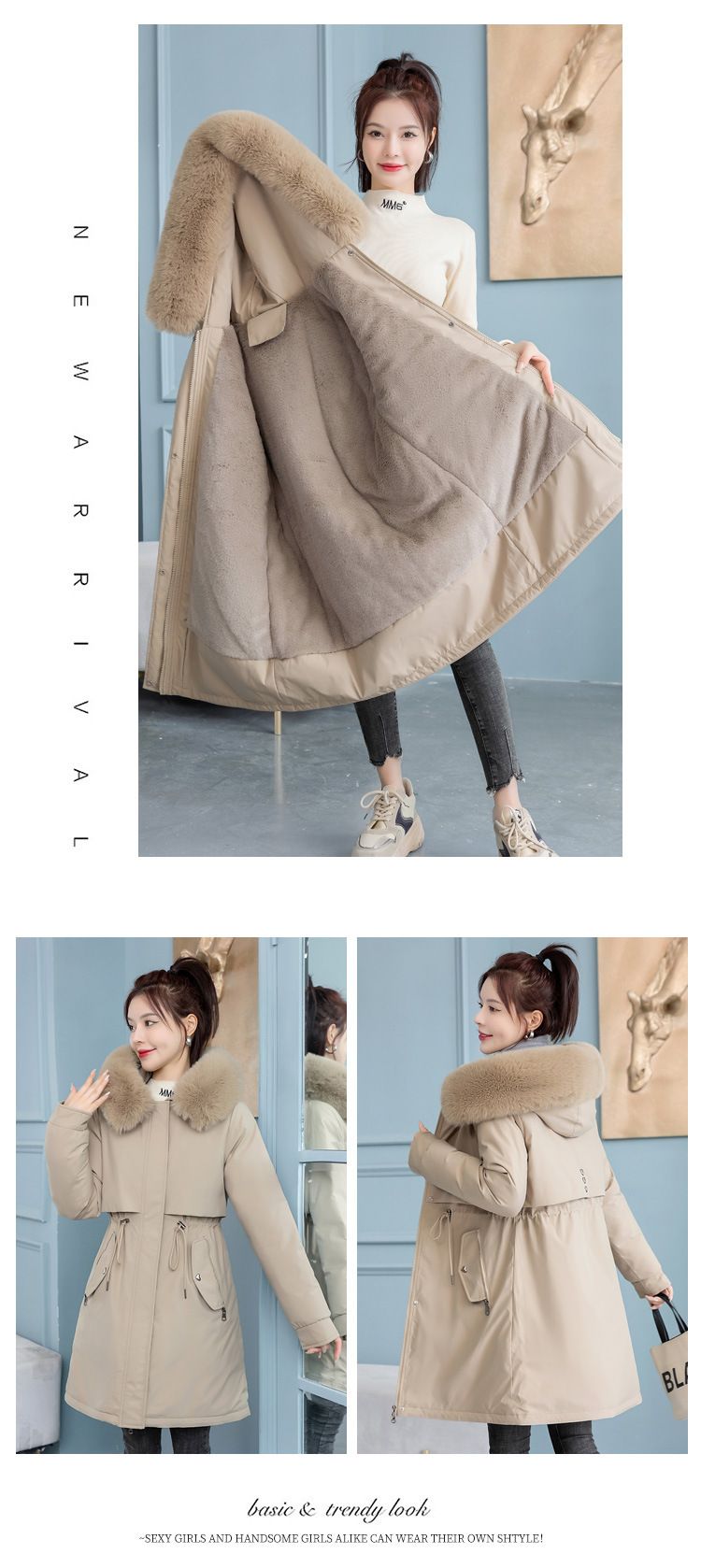 Parka invernale foderato in pile da donna – Piumino oversize con cappuccio e finiture in pelliccia sintetica (nero/beige/kaki/azzurro cielo/caffè) – M/L/XL/XXL/XXXL_voghion.com