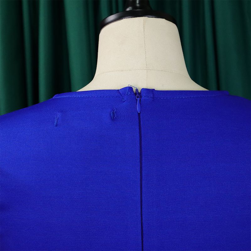 Plus Size Women's Spring Pleated Round Neck Elegant Solid Color Bodycon Dress_voghion.com