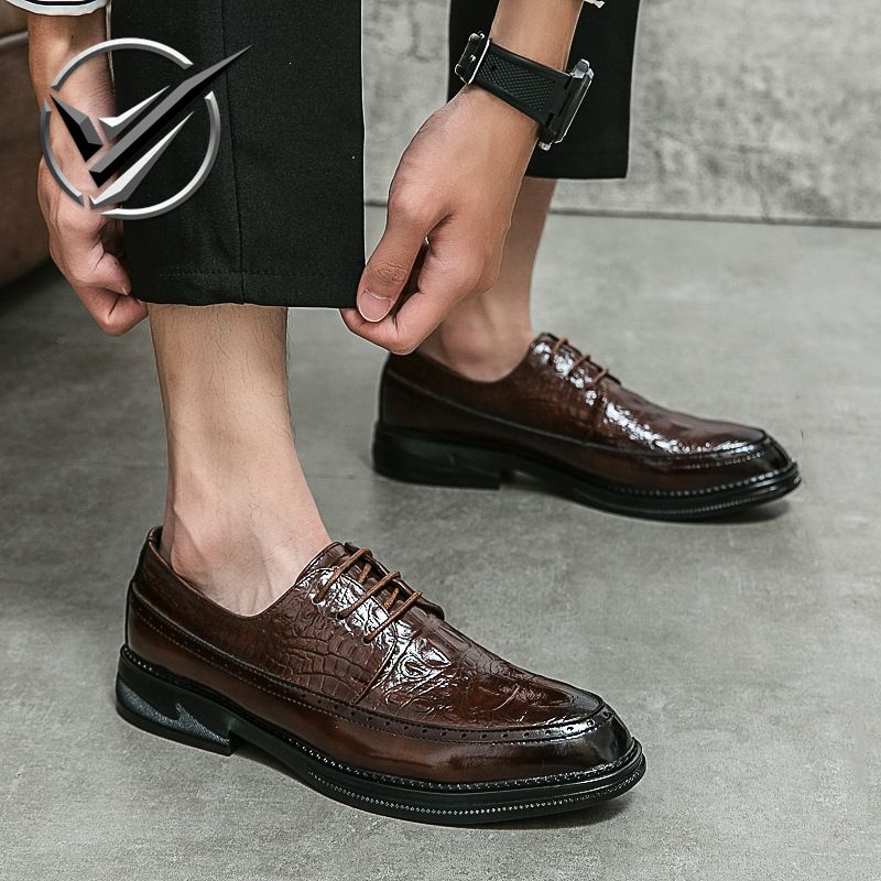 Suitable For All Seasons Xiaoxiangying Casual Youth Crocodile Pattern Lace-up Leather 202 Spring Barber Trendy Shoes_voghion.com