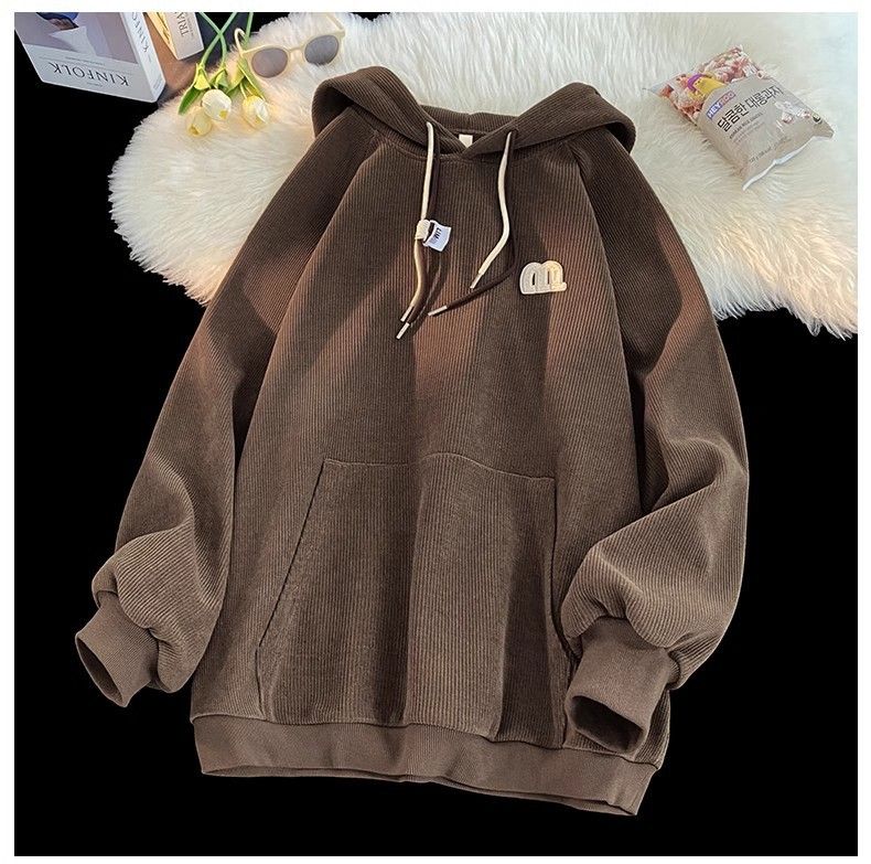 Corduroy Hooded Sweatshirt For Men, Autumn 2023 New Trendy Brand Oversized American Pullover Top_voghion.com