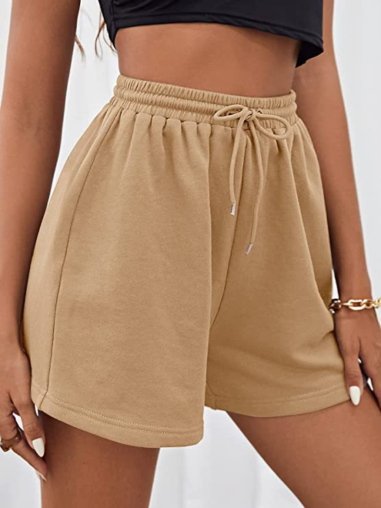 Abbigliamento da donna Pantaloncini larghi casual legati in maglia sportiva in tinta unita_voghion.com