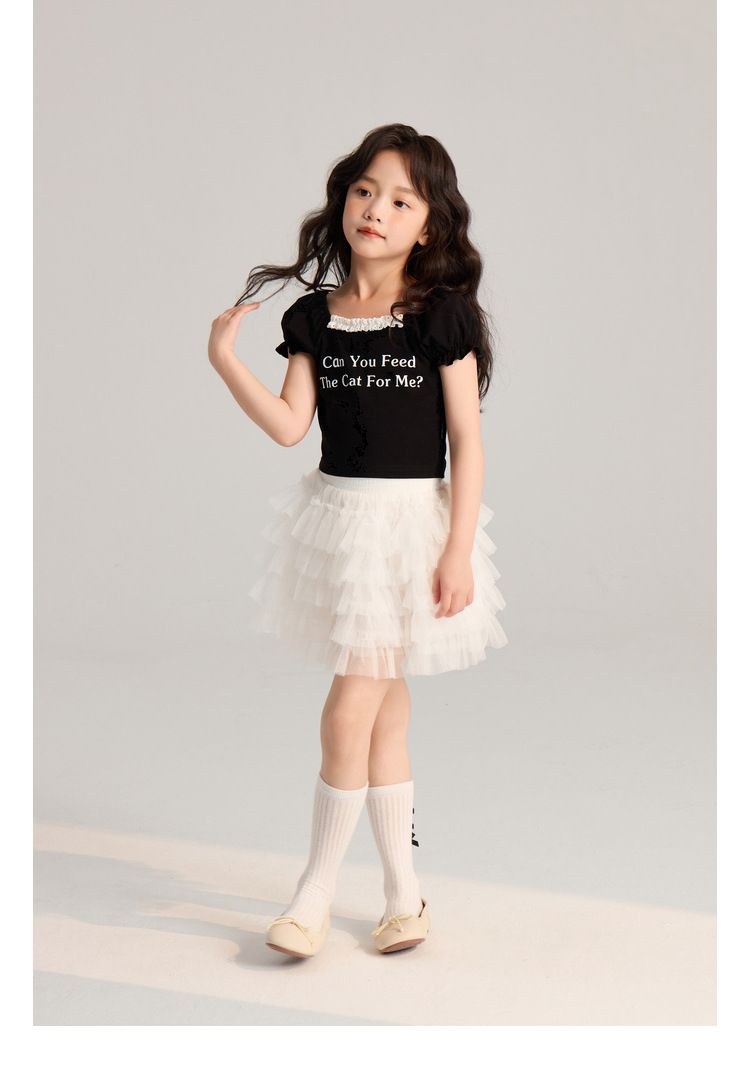Ropa para niños Verano Nuevo Simple Transpirable Letra Estampado Casual Encaje Mangas cortas_voghion.com