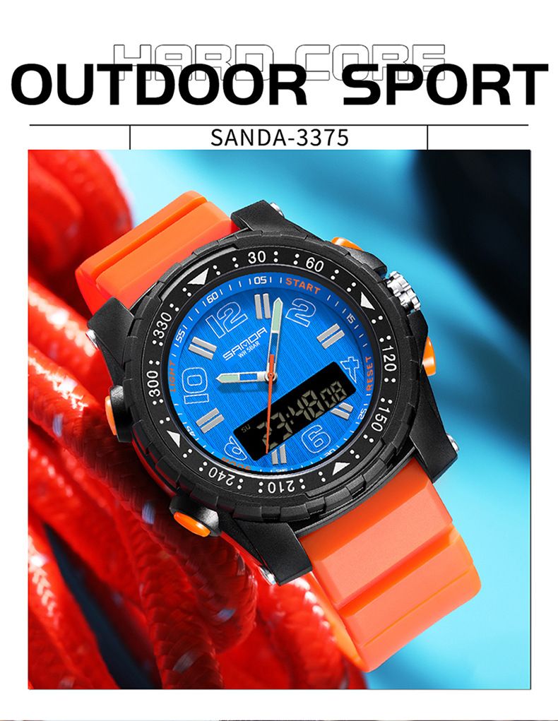 Elegante reloj digital de doble pantalla con luz nocturna y resistente al agua: reloj multifuncional para estudiantes, para hombres y mujeres. Reloj electrónico de doble pantalla._voghion.com