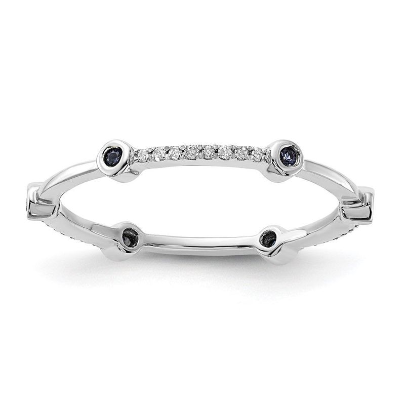 Sterling Silver Stack Expressions Polished Created Sapphire & Diamond Ring_voghion.com