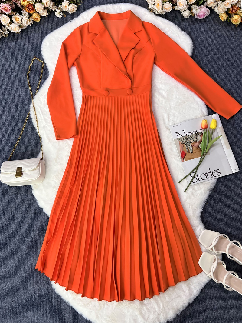 Abito casual a pieghe tipo camicia primaverile e autunnale da donna_voghion.com