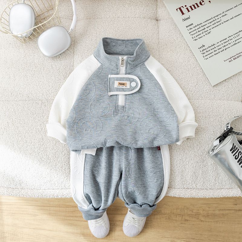 Completo da bambino in stile coreano, 2 pezzi, a maniche lunghe, casual, per primavera e autunno (bianco/nero/grigio, altezza 80-130 cm)_voghion.com