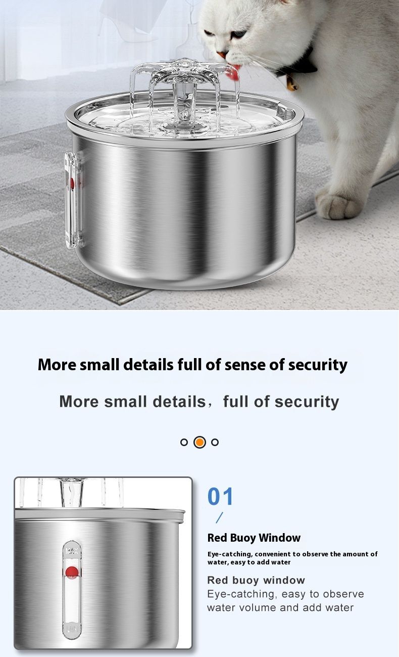 Pet stainless steel visual window, cat automatic dispenser, small flower fountain, intelligent water feeding supplies_voghion.com