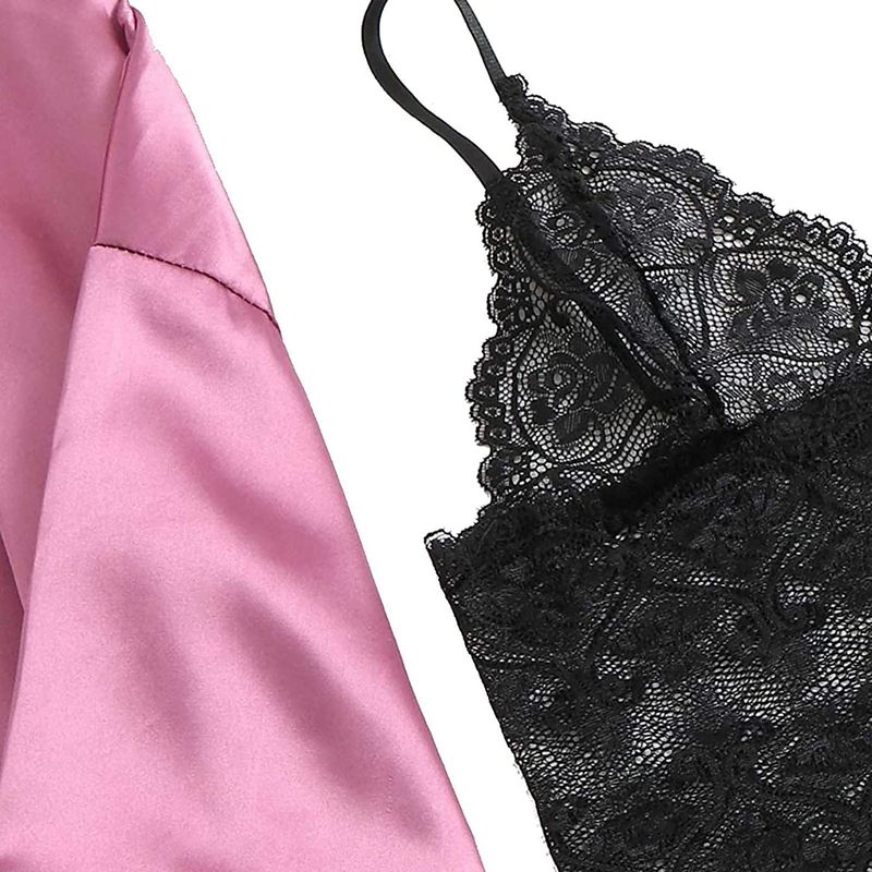 Women's Silk-Like Sleepwear Set – 4-Piece Loungewear Robe & Camisole (S-XXL) – Elegant Home & Outdoor Wear_voghion.com