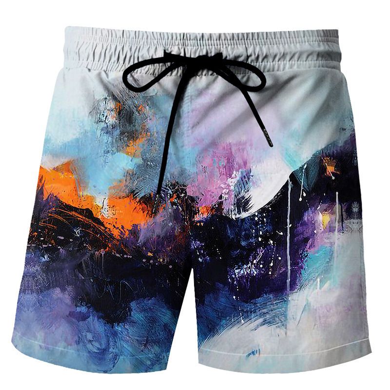 Men's 3D Watercolor Ink Digital Printing Men's Beach Pants Youth Casual Shorts _voghion.com