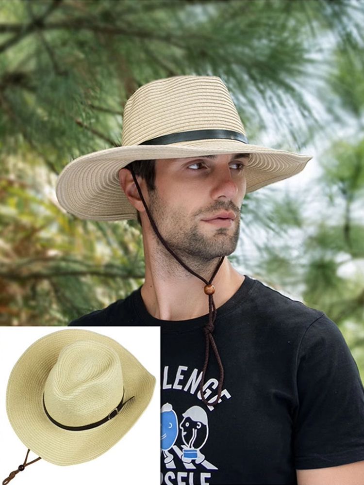 New Arrivals Summer foldable big head circumference beach large brim straw outdoor men's sun hat_voghion.com