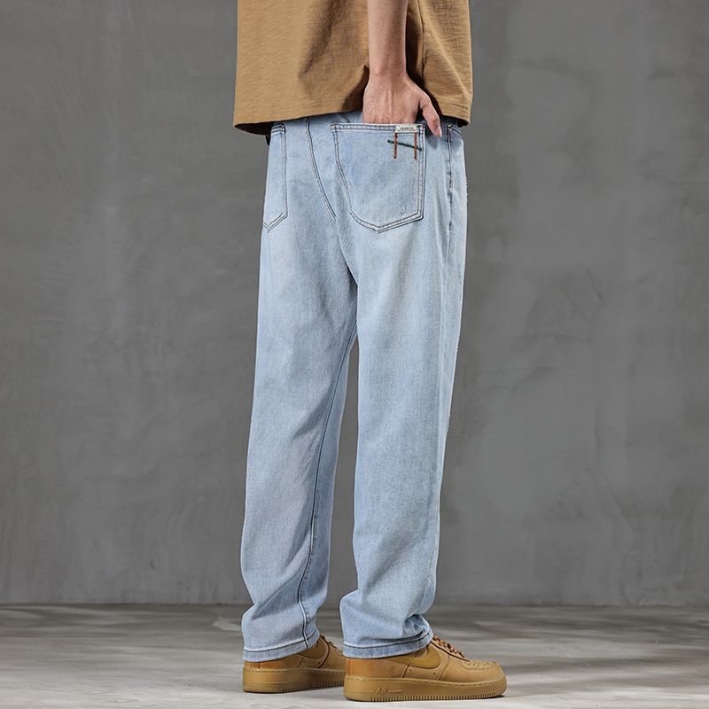 Nuovi jeans primaverili da uomo Harlan larghi americani retrò lavati con fori blu cielo taglia grande elastici piedi piccoli K11 denim Eight Barrels Xiansen Zhi Clothes_voghion.com