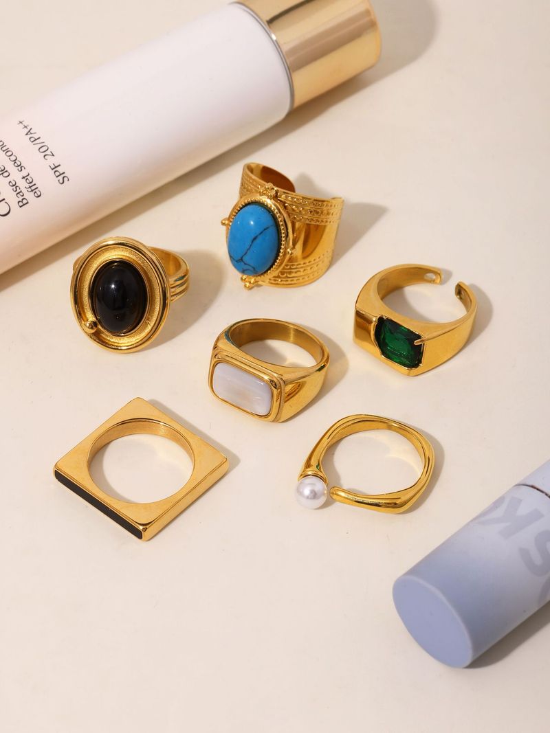 Anello da donna con zircone intarsiato, anello alla moda, personalità, in acciaio inossidabile, colore preservante, anello per indice, combinazione di marea_voghion.com